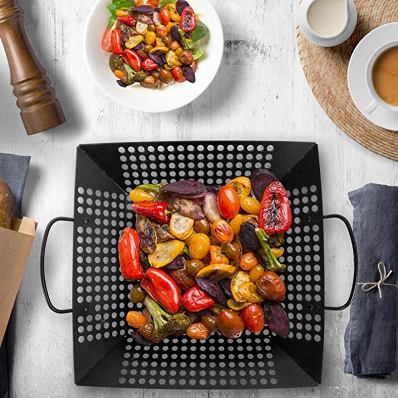 3 Styles Non Stick Heavy Duty Stainless Steel BBQ Vegetable Grill Basket Pan Set Environmentally Friendly  Barbecue Utensils