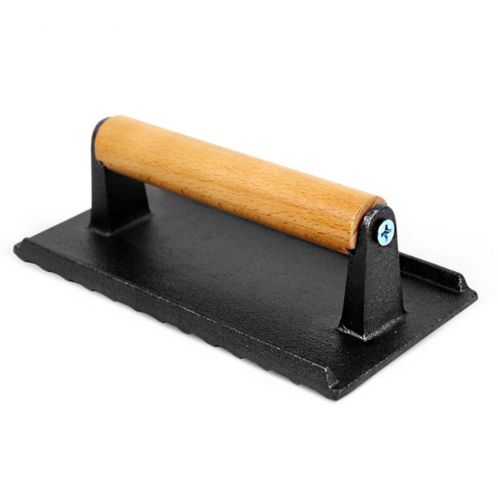 Steak With Wooden Handle Meat Press Plate Professional BBQ Cast Iron Grill Weight Press